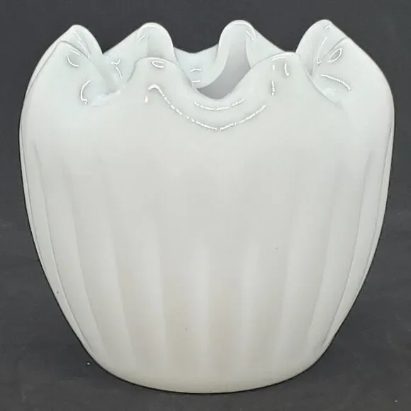 Translucent Milk Glass Rose Bowl with Ruffled Edge - Picture 3 of 7